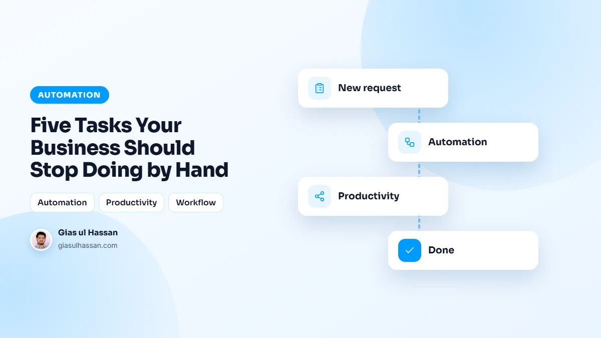 Illustration of an automated workflow connecting business tools — Five Tasks Your Business Should Stop Doing by Hand