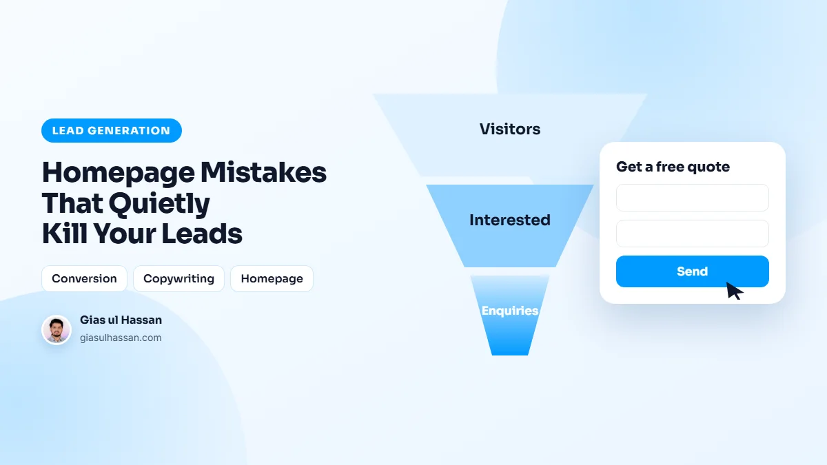 Illustration of a lead funnel turning website visitors into enquiries — Homepage Mistakes That Quietly Kill Your Leads