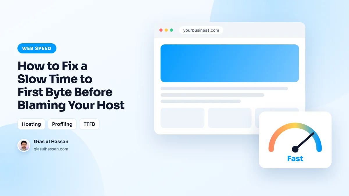 Illustration of a web page loading fast, with a speed gauge — How to Fix a Slow Time to First Byte Before Blaming Your Host