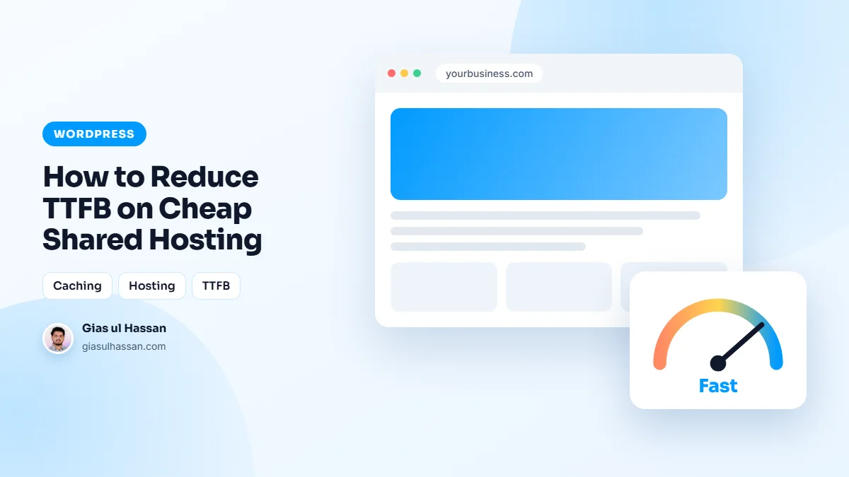 Illustration of a web page loading fast, with a speed gauge — How to Reduce TTFB on Cheap Shared Hosting
