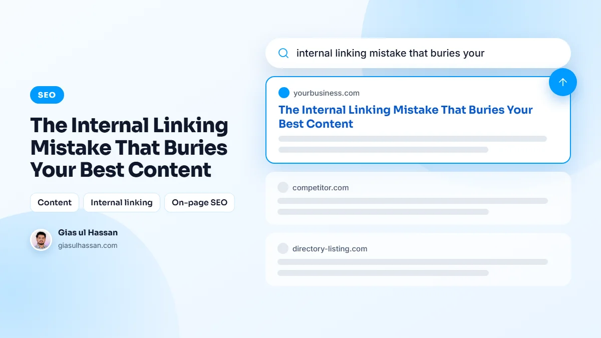 Illustration of Google search results with a business website moving to the top — The Internal Linking Mistake That Buries Your Best Content