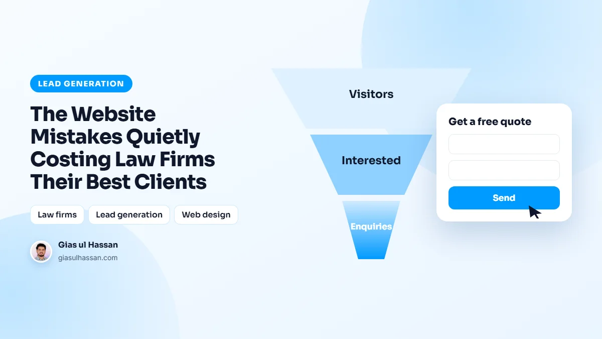 Illustration of a lead funnel turning website visitors into enquiries — The Website Mistakes Quietly Costing Law Firms Their Best Clients
