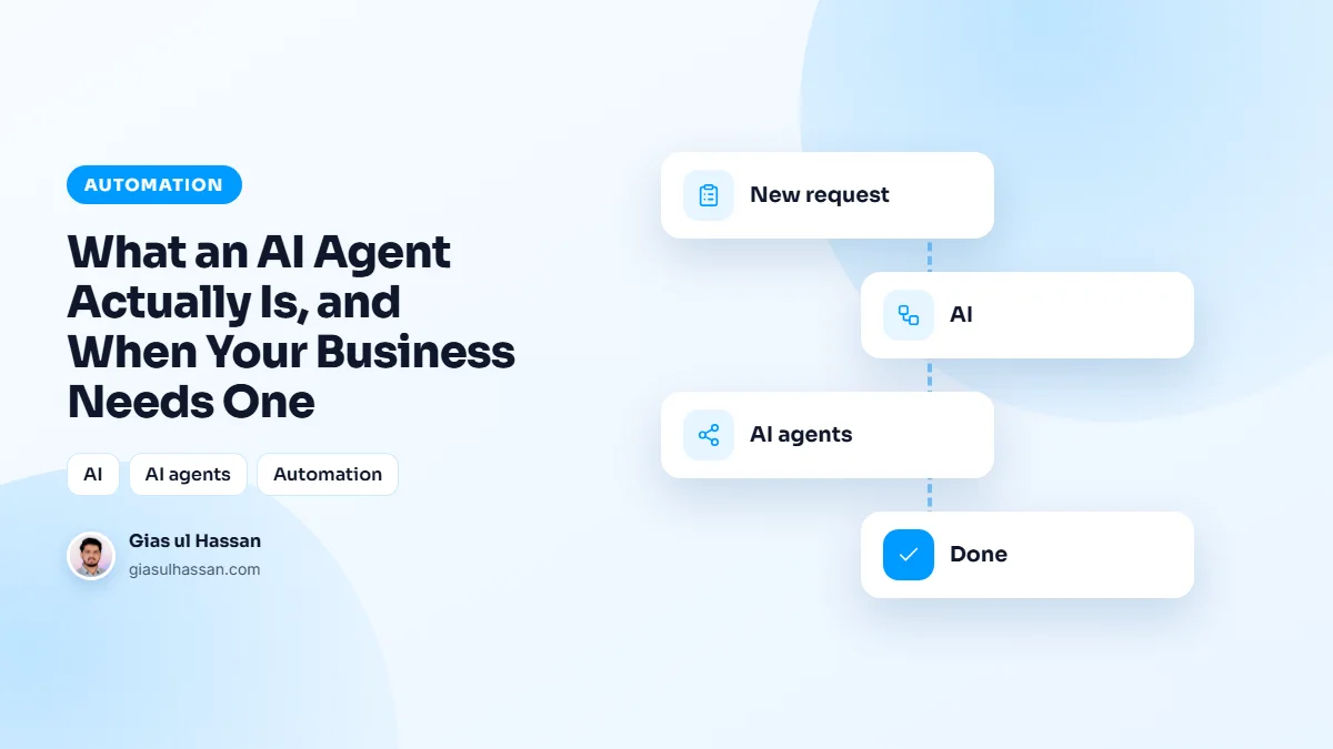 Illustration of an automated workflow connecting business tools — What an AI Agent Actually Is, and When Your Business Needs One