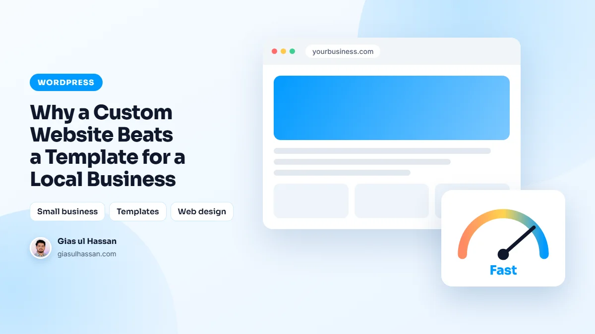 Illustration of a web page loading fast, with a speed gauge — Why a Custom Website Beats a Template for a Local Business