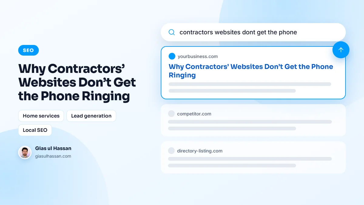 Illustration of Google search results with a business website moving to the top — Why Contractors’ Websites Don’t Get the Phone Ringing