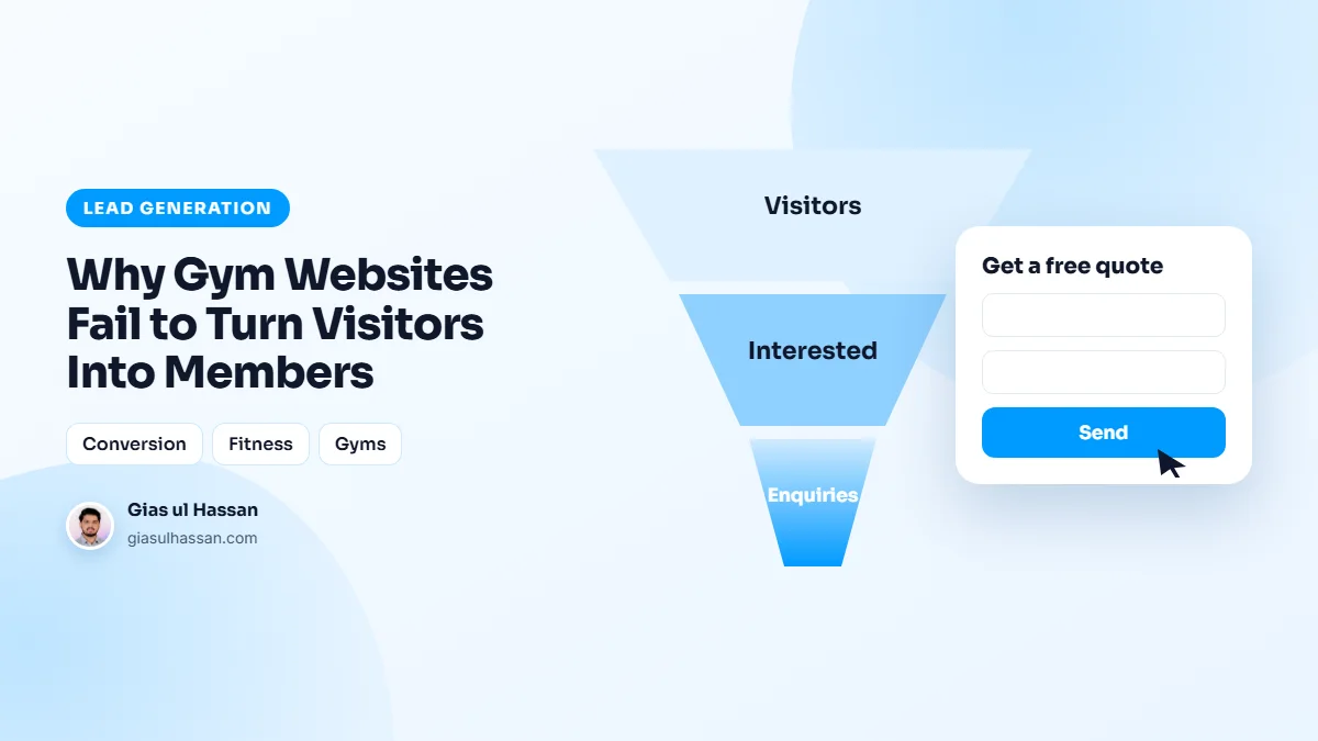 Illustration of a lead funnel turning website visitors into enquiries — Why Gym Websites Fail to Turn Visitors Into Members