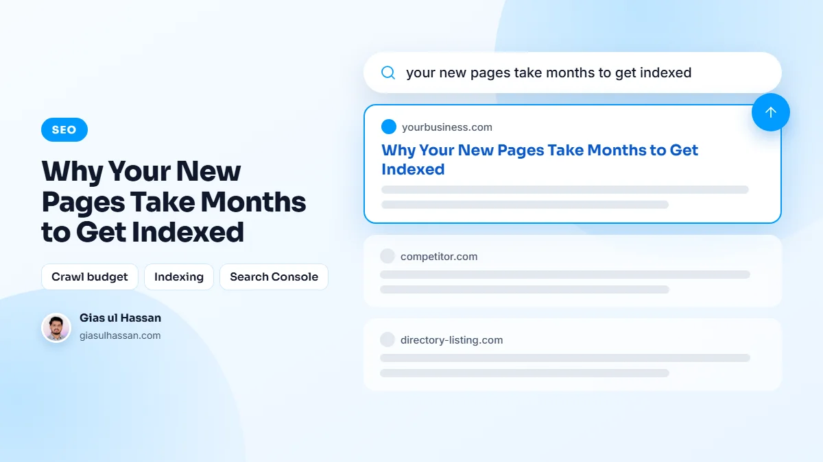 Illustration of Google search results with a business website moving to the top — Why Your New Pages Take Months to Get Indexed