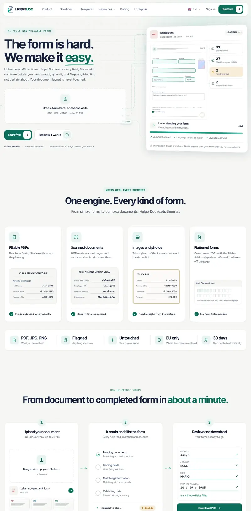 HelperDoc — AI Form Filling website screenshot