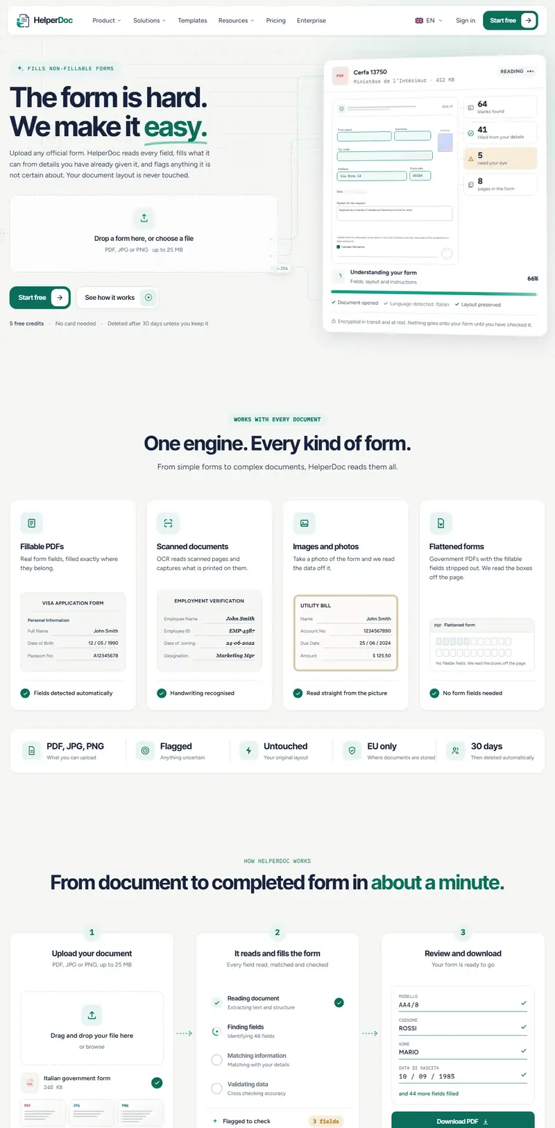 HelperDoc — AI Form Filling website screenshot
