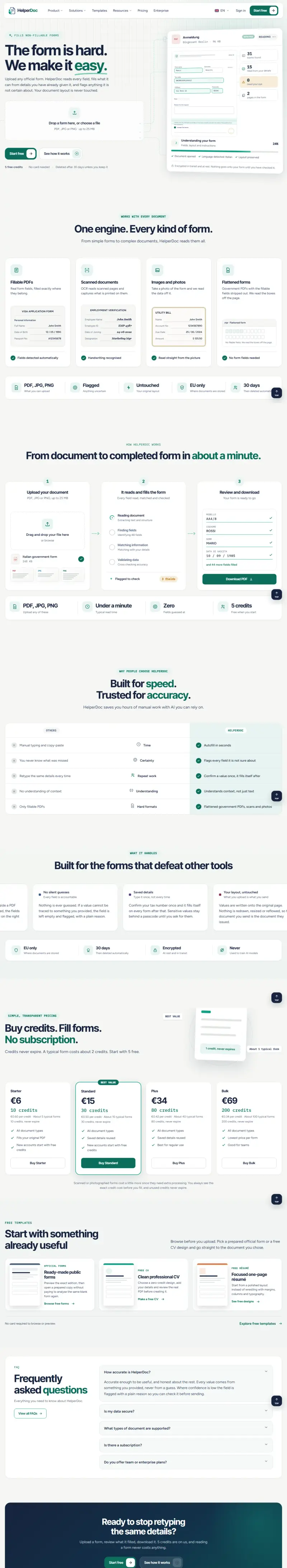 HelperDoc — AI Form Filling website screenshot