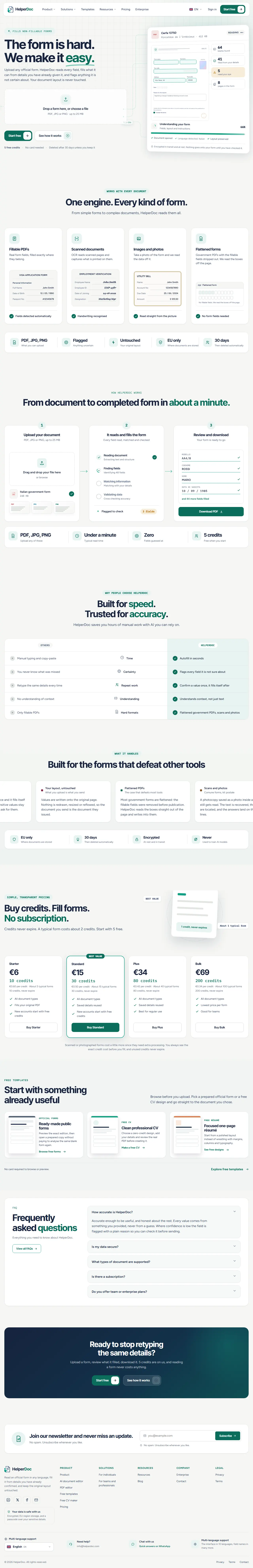HelperDoc — AI Form Filling — full page design