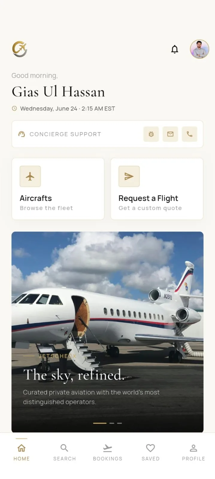 JetsCheck — Private Aviation App app screen