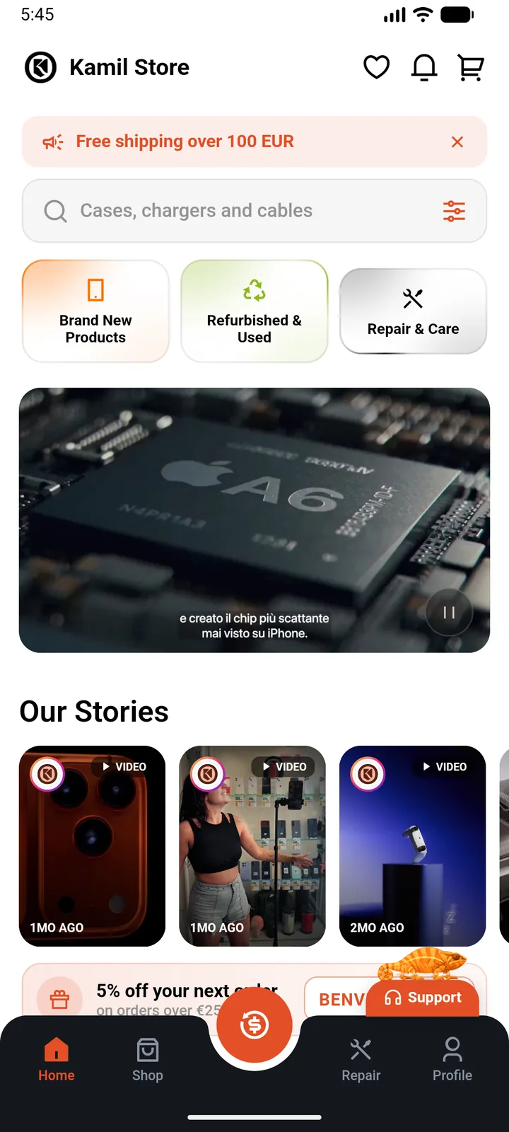 Kamil Store — Shopping & Repairs App app screen