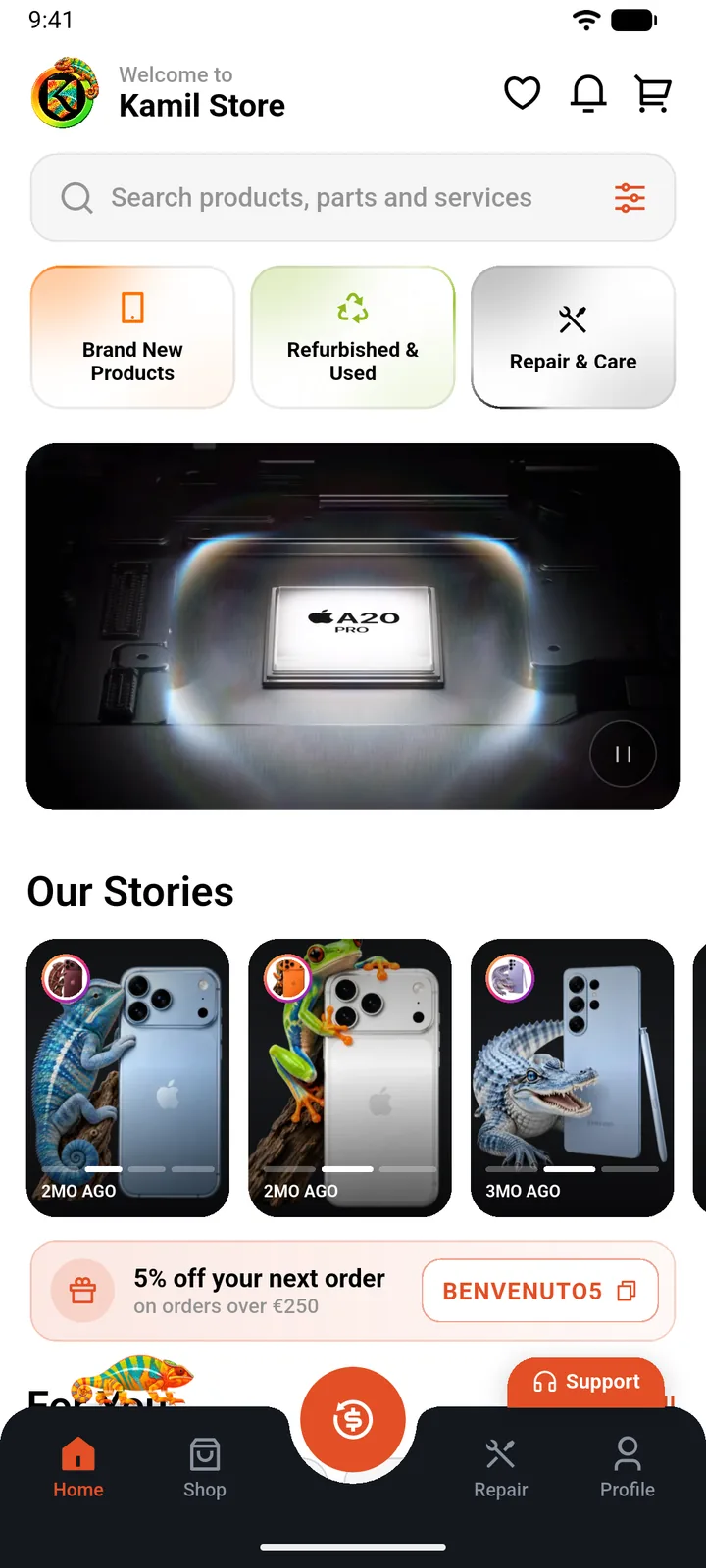Kamil Store — Shopping & Repairs App app screen