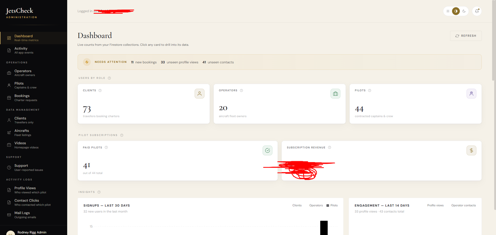 JetsCheck Dashboard